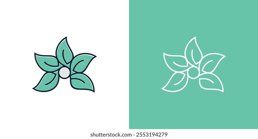Five leaf line art logo, simple leaf logo