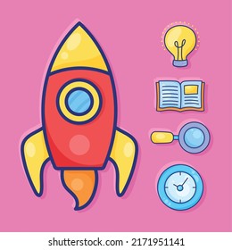 five learning education set icons