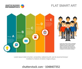 Five letter bar diagram. Arrow chart, step diagram, editable template. Creative concept for infographics, project, report. Can be used for topics like business, teamwork, human resource