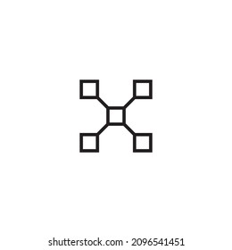 five letter X squares, simple symbol line vector logo