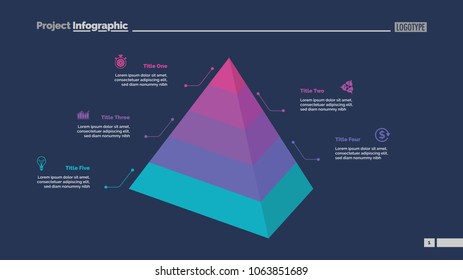 Five level pyramid chart. Diagram, slide, template. Creative concept for infographics, presentation, project, report. Can be used for topics like business, marketing, analysis