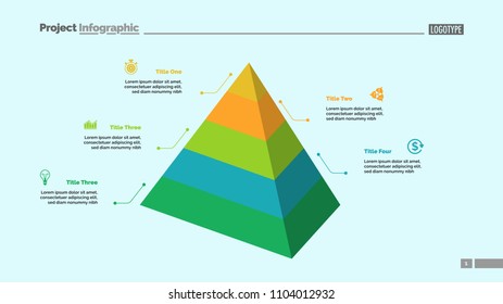 Five level pyramid chart. Diagram, slide, template. Creative concept for infographics, presentation, project, report. Can be used for topics like business, marketing, analysis