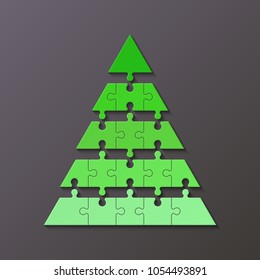 Five levels color pyramid. Puzzle presentation infographic template with explanatory text field for business statistics illustration. Five stages triangle puzzle piece shape. Vector puzzle infographic