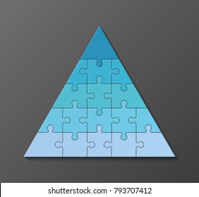 Five Levels Color Pyramid. Puzzle Presentation Infographic Template With Explanatory Text Field For Business Statistics Illustration. Five Stages Triangle Puzzle Piece Shape. Vector Puzzle Infographic