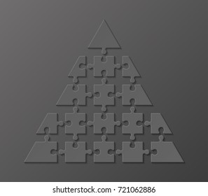 five levels pyramid puzzle presentation infographic template with explanatory text field for business statistics illustration. Five stages triangle puzzle piece shape