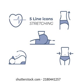 Five Line Icons Stretching Sport