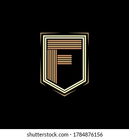 Fünf Linien des Buchstabens F mit Pentagonalschild. Abzeichen, Emblem Vektordesign. 