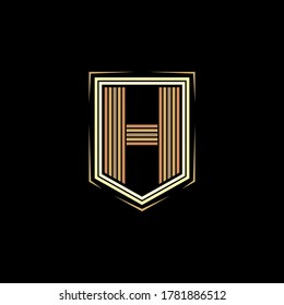 Five lines of letter H with pentagonal frame. Suitable for initial logo, brand, identity for gaming, fashion, military, and hobby. Badge, emblem vector design. 