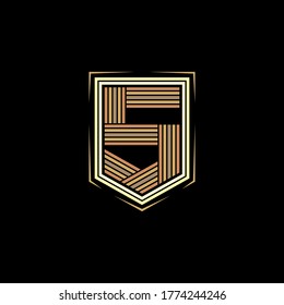 Five lines of letter S with hexagon frame. Emblem, badge design. Gaming, military, fashion, hobby initial logo or brand identity.