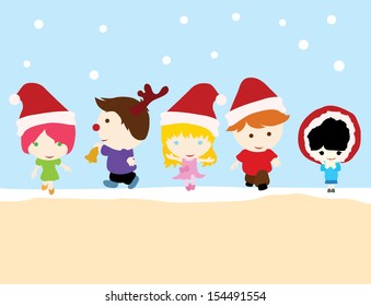 Five little children with white background playing