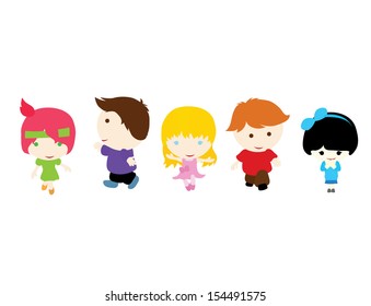 Five little children with white background playing