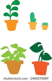 five little plants in pots