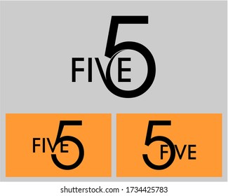 Five logo; numeral and word logo for number. Five letter with five figure logo design. 