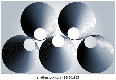 Five long thin-walled tubes stored wearing