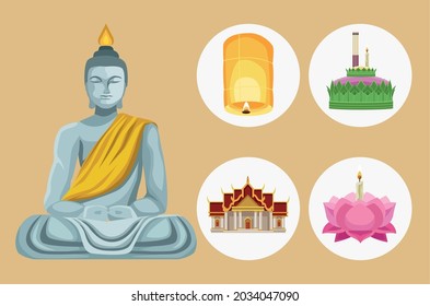 five loy krathong set icons