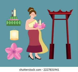 five loy krathong set icons