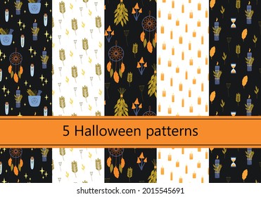 Five magic patterns. Halloween texture for wallpaper, web page background, wrapping paper and etc.