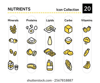 Five major nutrients illustration set