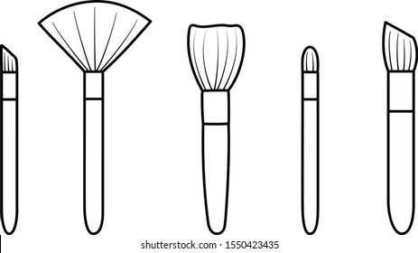 Five make up brushes black line set on white background