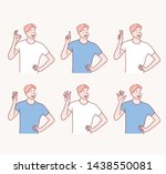 Five male hands raise up, in fist, one finger, two, three, four, and all five fingers pointing up. Hand drawn style vector design illustrations.
