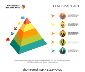 Five managers company process chart template. Business data. Abstract elements of diagram, graphic. Team, finance, marketing, teamwork creative concept for infographic, project layout.