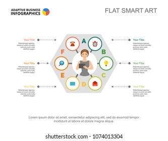 Five marketing elements chart template for presentation. Vector illustration. Abstract elements of diagram, graph, infochart. Workflow, plan, business or consulting concept for infographic, report.
