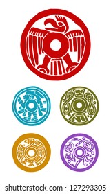 five mayan symbols, animals and human