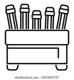 Five mechanical pencils with empty refills are standing in a pencil holder ready for an architect or a draftsman to use them