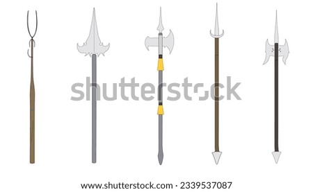 five medieval weapon on white background