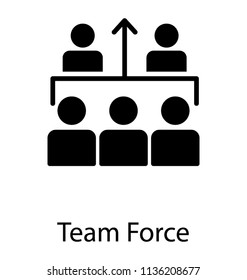 Five members of team in which two are team leaders, all attached together, conceptualizing teamforce icon 