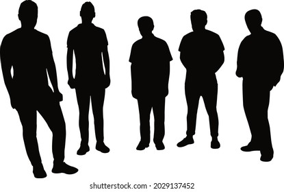 five men together, silhouette vector