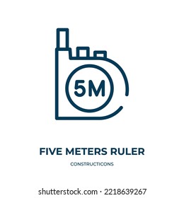 Five meters ruler icon. Linear vector illustration from constructicons collection. Outline five meters ruler icon vector. Thin line symbol for use on web and mobile apps, logo, print media.