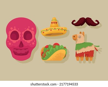 five mexican culture set icons