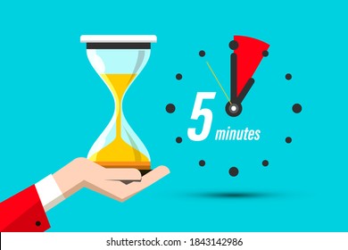 Five Minutes Clock Icon with Hourglass in Hand