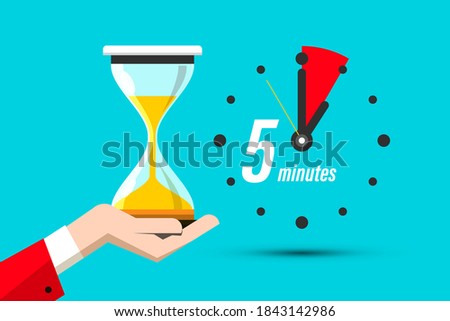 Five Minutes Clock Icon with Hourglass in Hand