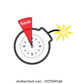 Five minutes Countdown Timer bomb outline icon. Clipart image isolated on white background.
