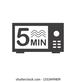 Five minutes icon. Cook in microwave sign. Heat 5 minutes.