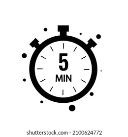 Five minutes icon. Symbol for product labels. Different uses such as cooking time, cosmetic or chemical application time.