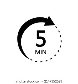Five minutes icon. Symbol for product labels. Different uses such as cooking time, cosmetic or chemical application time, waiting time.