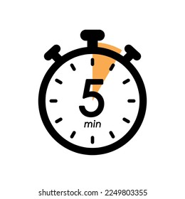 five minutes stopwatch icon, timer symbol, cooking time, cosmetic or chemical application time, 5 min waiting time vector illustration