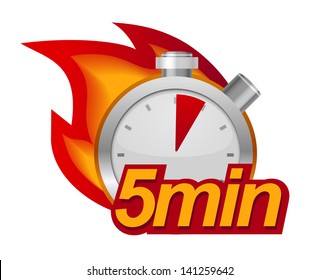 Five minutes timer with fire on background