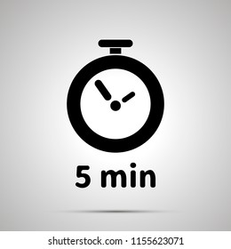 Five minutes timer simple black icon with shadow on gray