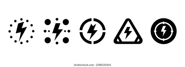 Five modern black lightning icons