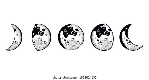 five moon phases universe scene