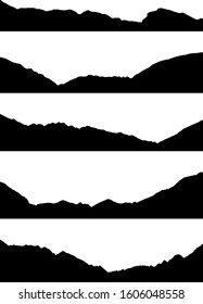 Five mountain silhouettes from the Pyrenees