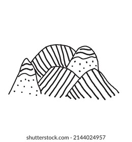 Five mountains with patterns. Doodle. illustration for postcard, packaging, shopper, poster.