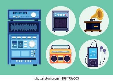five music player set icons