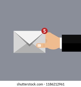Five new letter in hand. Vector illustration. Flat design for business financial marketing banking web concept cartoon illustration.