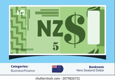 Five New Zealand Dollar banknotes paper money vector icon logo illustration and design. New Zealand business, payment and finance element. Can be used for web, mobile, infographic and print.