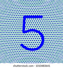 five number (5) of phosphorescent blue color on points with curved effect, it was digital figure on screen